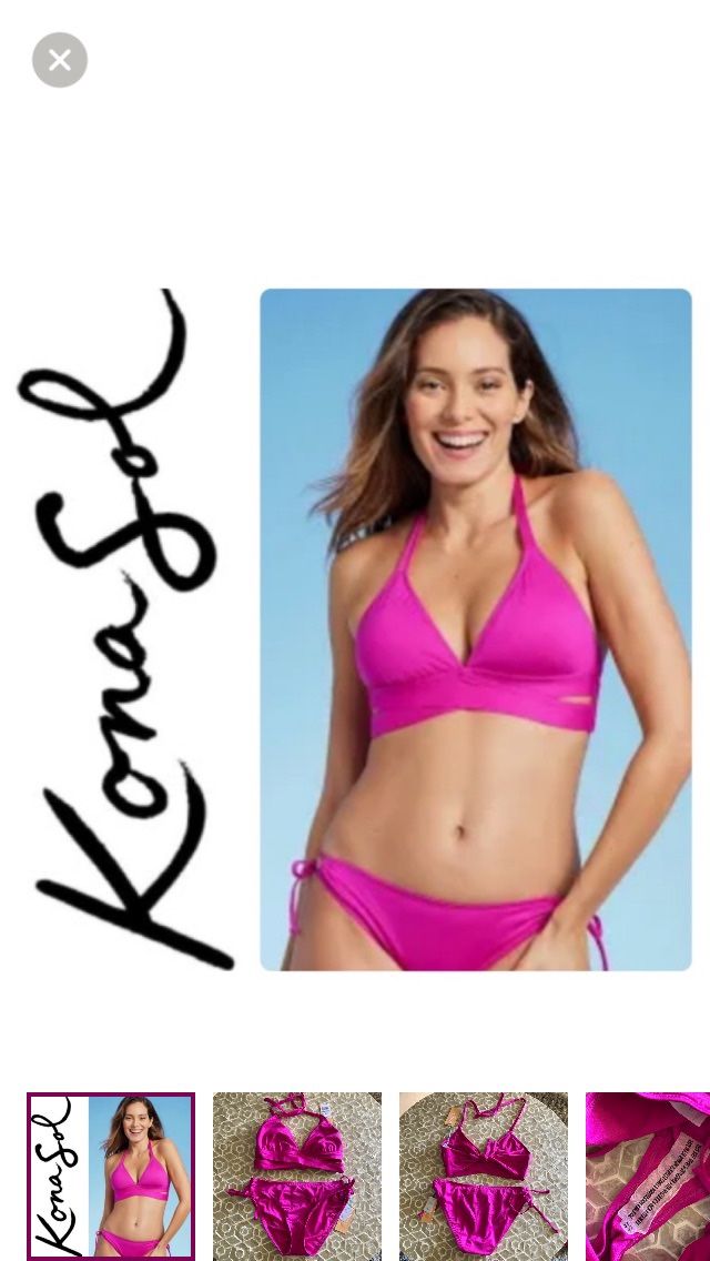 NEW! Kona Sol Women's Faux Wrap Bikini top & side tie bottoms in fuchsia