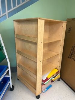 Rotating classroom wood bookcase for sale