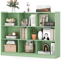 8 Cube 3-Tier Open Wooden Bookshelf Toy Storage Organizer with Anti-toppling Kits Green