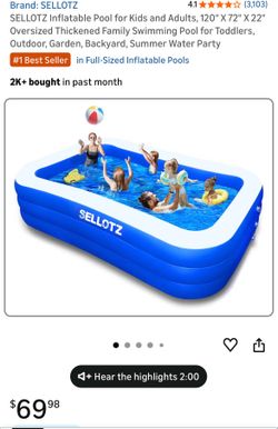 SELLOTZ Inflatable Pool , 120" X 72" X22"