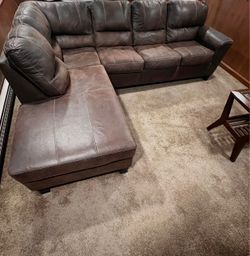 Brown Faux Leather Sectional Sofa with Chaise