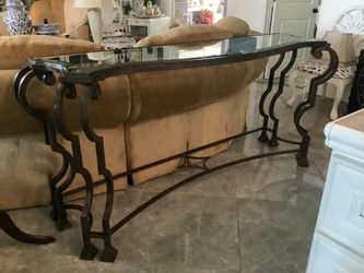 Wrought Iron Entry Table w Bevelled Glass Top