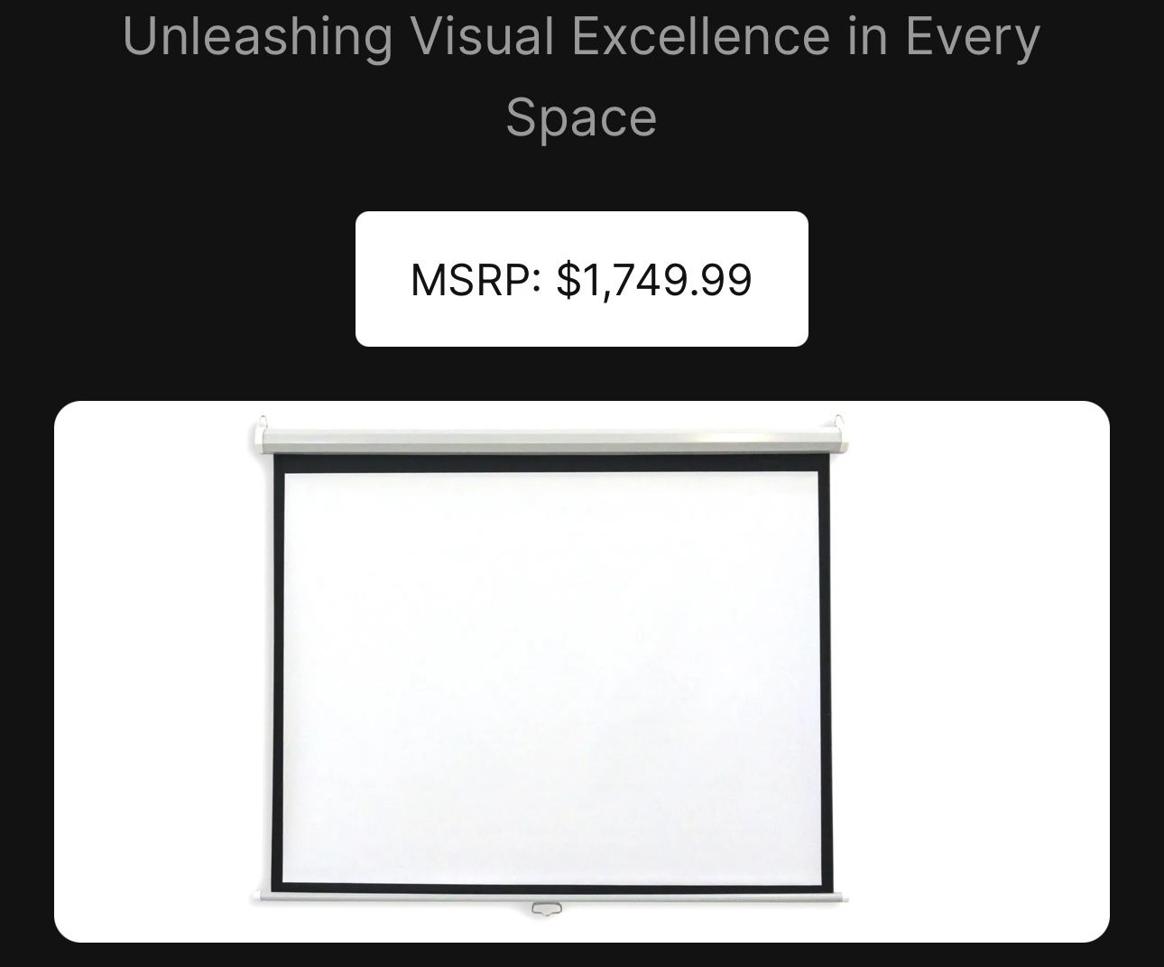Projector Screen 72” New Clearance Price
