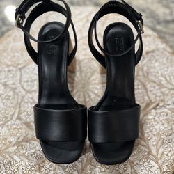 Size 6.5 Nordstrom Rack Black Leather Block Heel Open Toe 