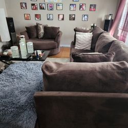 Brown Sectional Sofa and Swivel Chair Set