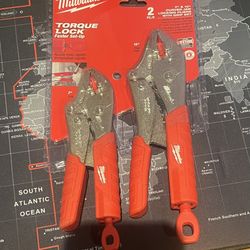 MILWAUKEE TORQUE LOCK 7” & 10” CURVED JAWLOCKING PLIERS WITH GRIP SET (UNOPENED)