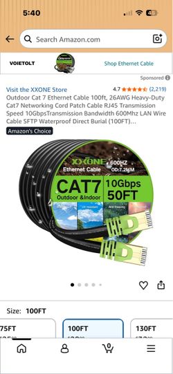 Outdoor Cat 7 Ethernet cable 100ft, heavy duty