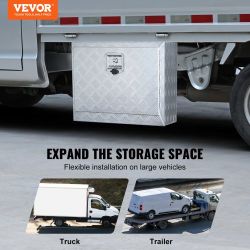 VEVOR Underbody Truck Box, 24"×17"×18" Pickup Storage Box, Heavy Duty Aluminum Diamond Plate Tool Box with Lock and Keys, Waterproof Trailer Storage B