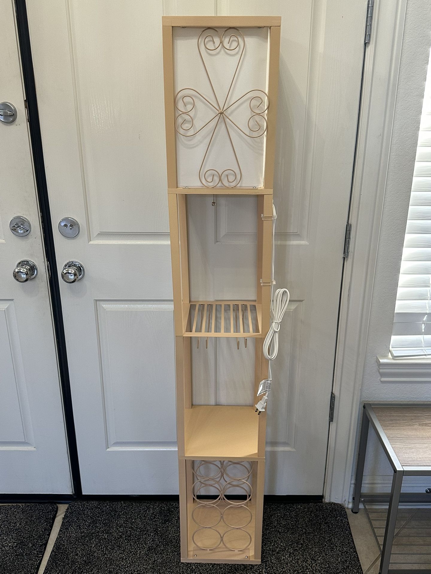 Brand New Floor Lamp with Shade, Wine Bottle Rack, and Glass Storage