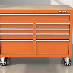 45 W x 18 in. D 10 Drawer Gloss Orange Mobile Workbench Cabinet with Solid Wood
