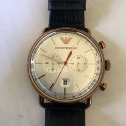 Emporio Armani Original Navy Blue Strap Chronograph 12-24 Hours Rose Gold Works Perfect 