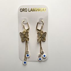 14K Gold Plated Butterfly/Evil Eye Earrings