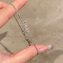 Fully inlaid diamond letters crystal bracelet women's silver