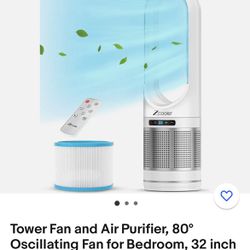 Tower Fan and Air Purifier, 80° Oscillating Fan for Bedroom, 32 inch Standing