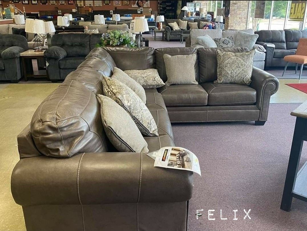 Ashley Roleson Real Leather Sectional Sofa Couch 🔥⭐🚀 Living Room Set | Quarry | Brand New | Deep Seating |