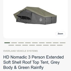 HD Nomadic 3 Person Extended Soft Shell Roof Top Tent, Grey Body & Green Rainfly