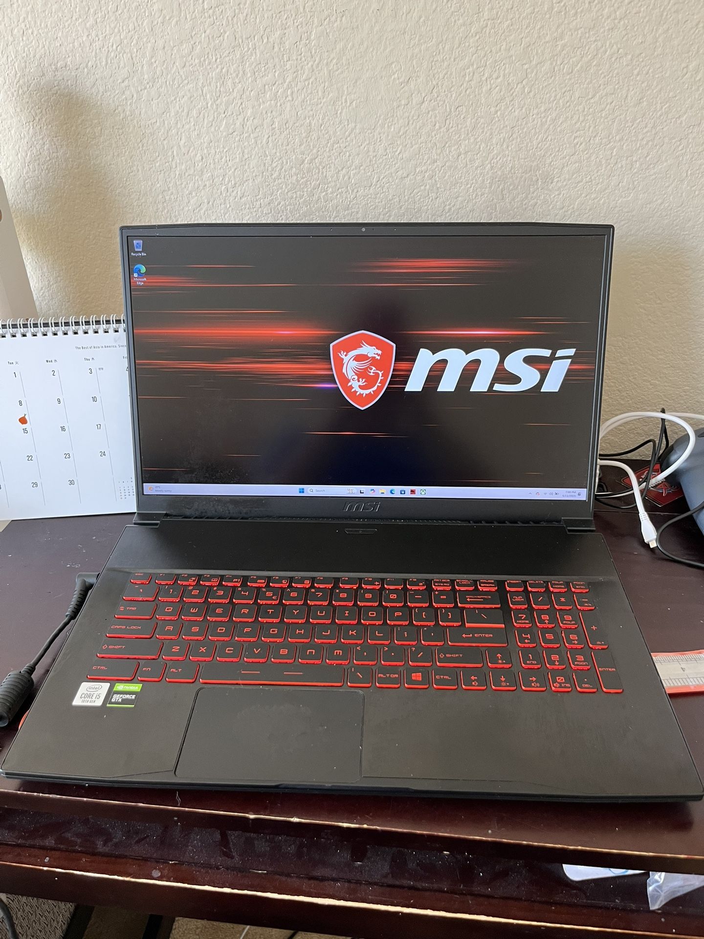 MSI Gaming GF75, 17.3 in FHD, i5-10th gen, GTX 1650 4g vga, 8gb ram, 512gb ssd. Used but good working. A little discolor at touchpad but does not affe