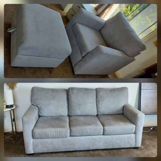 **PENDING SALE**Sofa w/Sofabed, Chair + Storage Ottoman