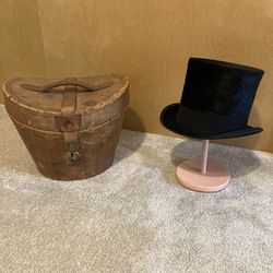 RARE Antique Victorian Leather Hat Box & Brooks Brothers Men's Top Hat The top hat is in amazingly good condition