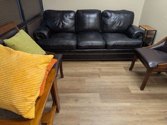 Thomasville black leather sofa