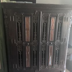 Vintage 1800s Antique Piece. Gothic All Wood armoire  Or Can Be Used As A Entertainment Piece. Pure Wood