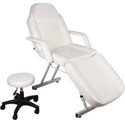 Multipurpose 3-Section Spa Massage Table with Hydraulic Stool, 73-inch Adjustable Tattoo Chair Esthetician Lash Bed with Removable Headrest, Salon Cha