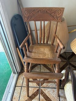 Antique Wooden High Chair with Cane Seat
