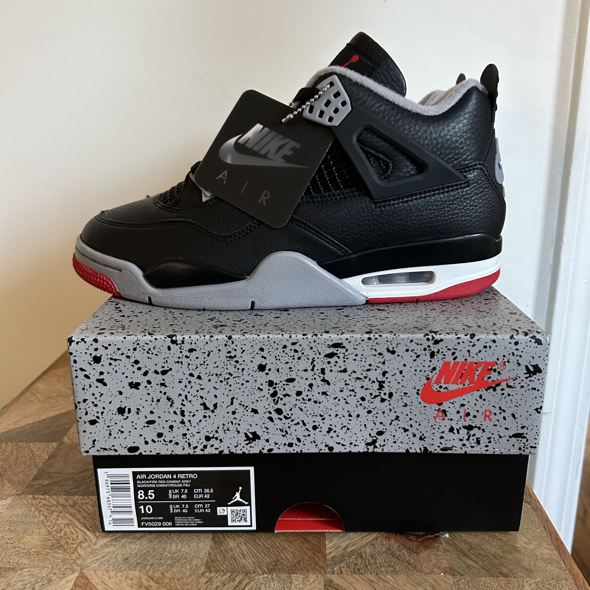 Nike Air Jordan IV Retro Bred Reimagined Sz Black Cement