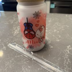 Hello Kitty Loves Spider-Man Glass Tumbler