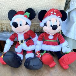 15-in Santa Mickey Mouse & Minnie Mouse With Ornament PAIR