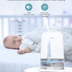 Homech Cool Mist Humidifier 6L, 26dB Quiet Ultrasonic Humidifiers for Large Bedroom Babies Adults, 360° Nozzle, Water Level Window and Waterless Auto
