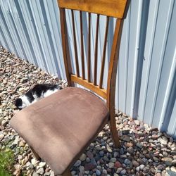 Wood dining chair single, brown cushion
