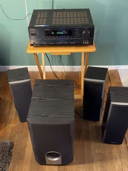 Onkyo HT-R540 AV Receiver with SKF-540F Front Left Center Front Right Speakers and Subwoofer SKW-540 TESTED WORKS