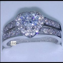 New 18k White Gold Wedding Ring Set 