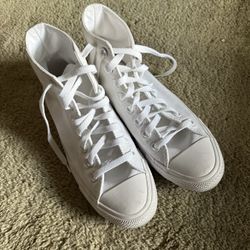 All white high top converse 