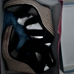 Stylish Black Strap Espadrille Wedge Heels – Chic & Comfy! 