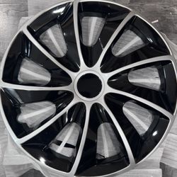 Scratched hubcaps 15” wheel rim covers 4pcs black and silver  polveras universales 