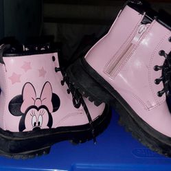 Minnie Mouse Pink Patten Leather Combat Boots 