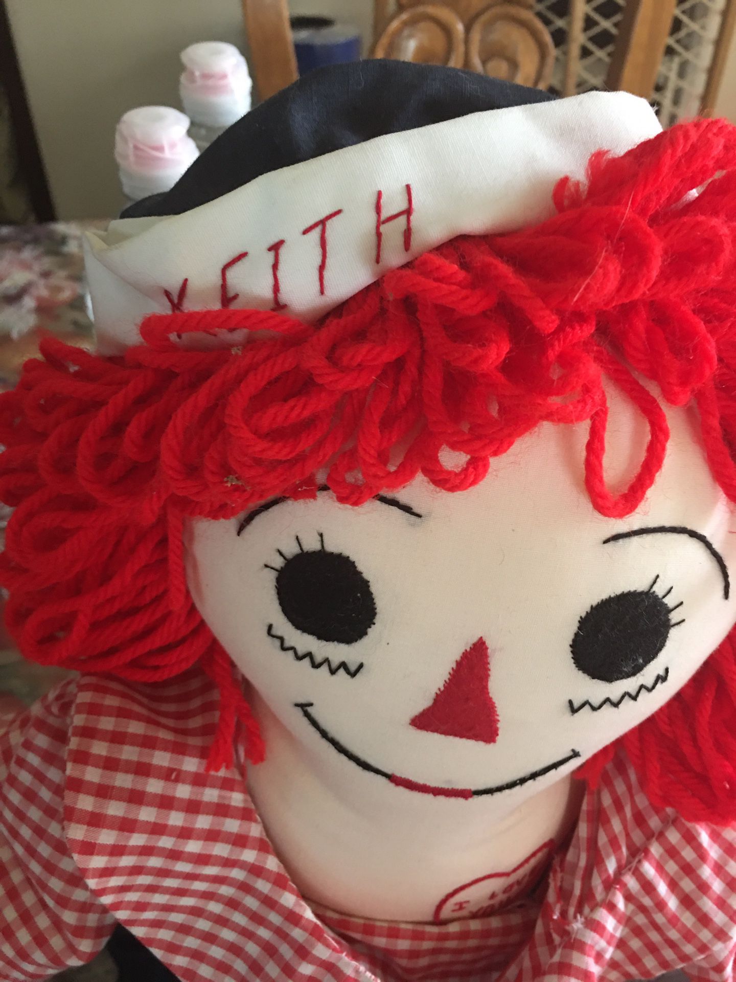 Raggedy Andy doll. Says I love you embroidered on chest