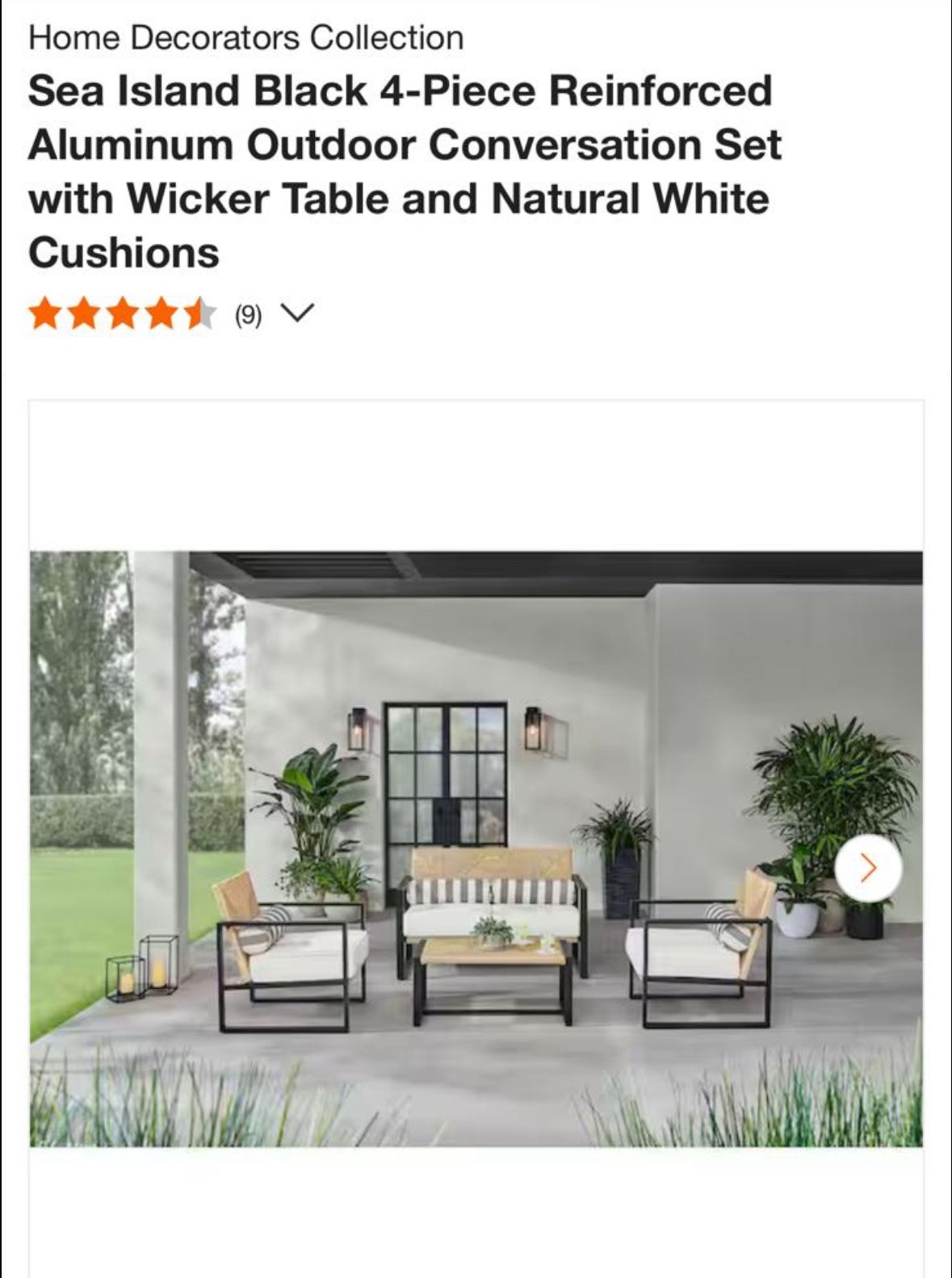 Home Decoration Sea Island Black 4-Piece Reinforced Aluminum Outdoor Conversation Set with Wicker Table and Natural White Cushions