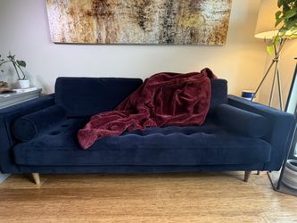 Beautiful Real Velvet Royal Navy Blue Sofa in Perfect Condition