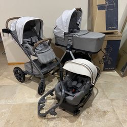 Nuna Mixx Next Stroller With Car Seat And Bassinet With Stand Beige