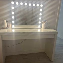 IKEA Malm Desk with Lighted Vanity Mirror