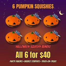 6 Jack-o'-Lantern Pumpkin Squishy Toys – Halloween Bundle