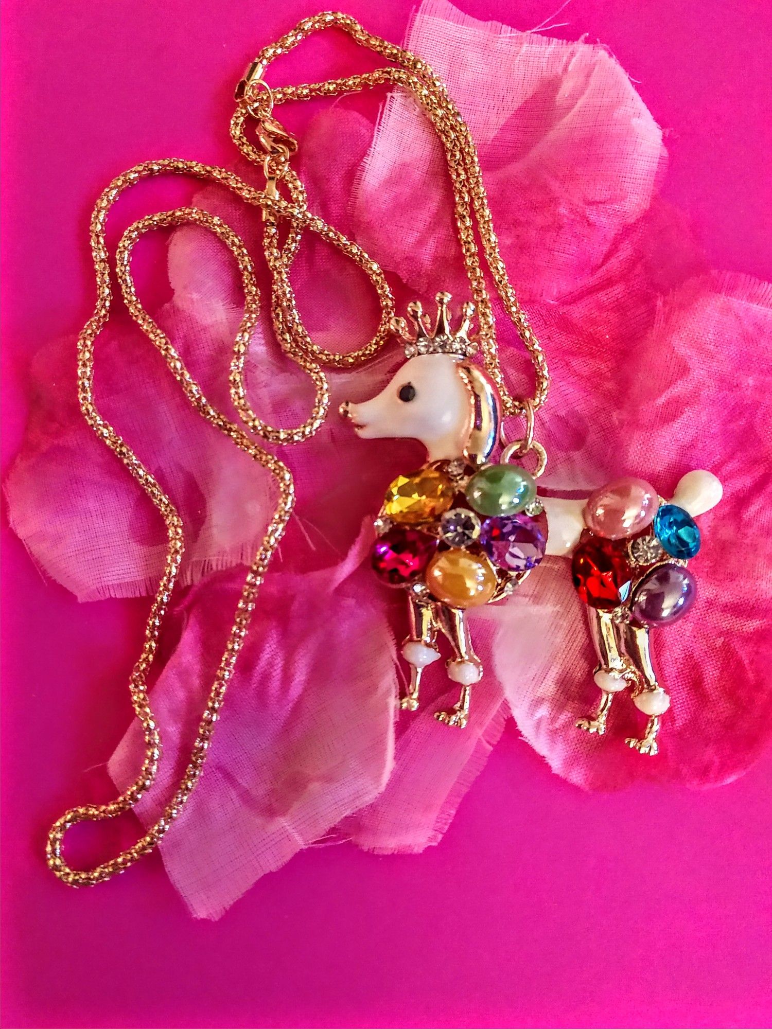 Betsey Johnson Crystal Poodle Necklace