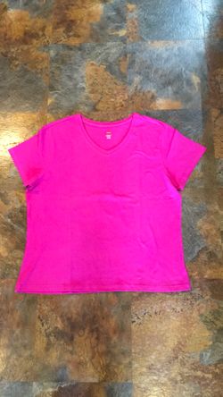 Hanes Perfect V- Neck T -Shirt S/S Pink Size XL