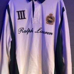 Ralph Lauren Long Sleeve White And Green Polo