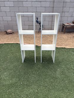 White storage shelves