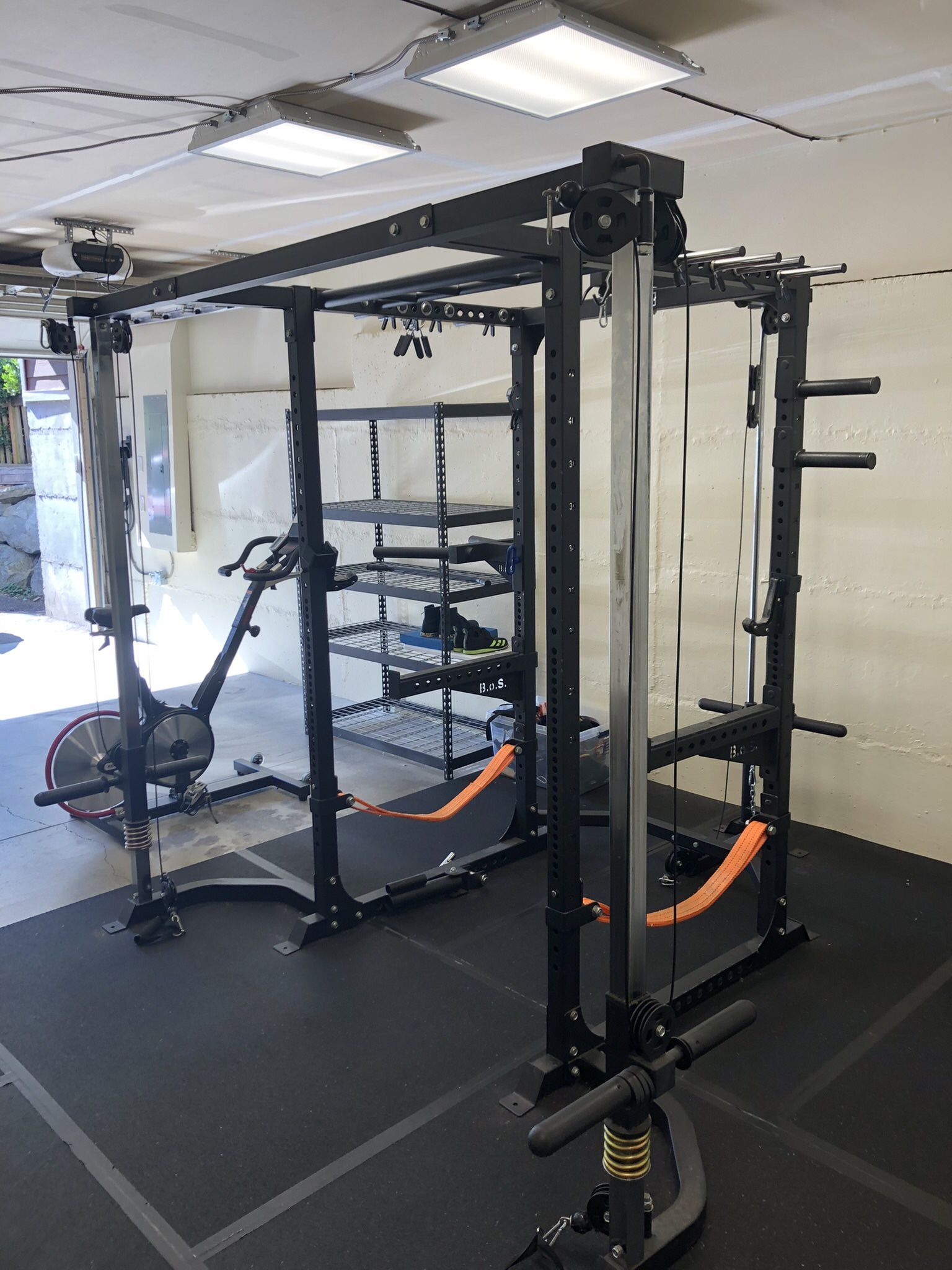 Squat rack with cable attachments plus incline bench
