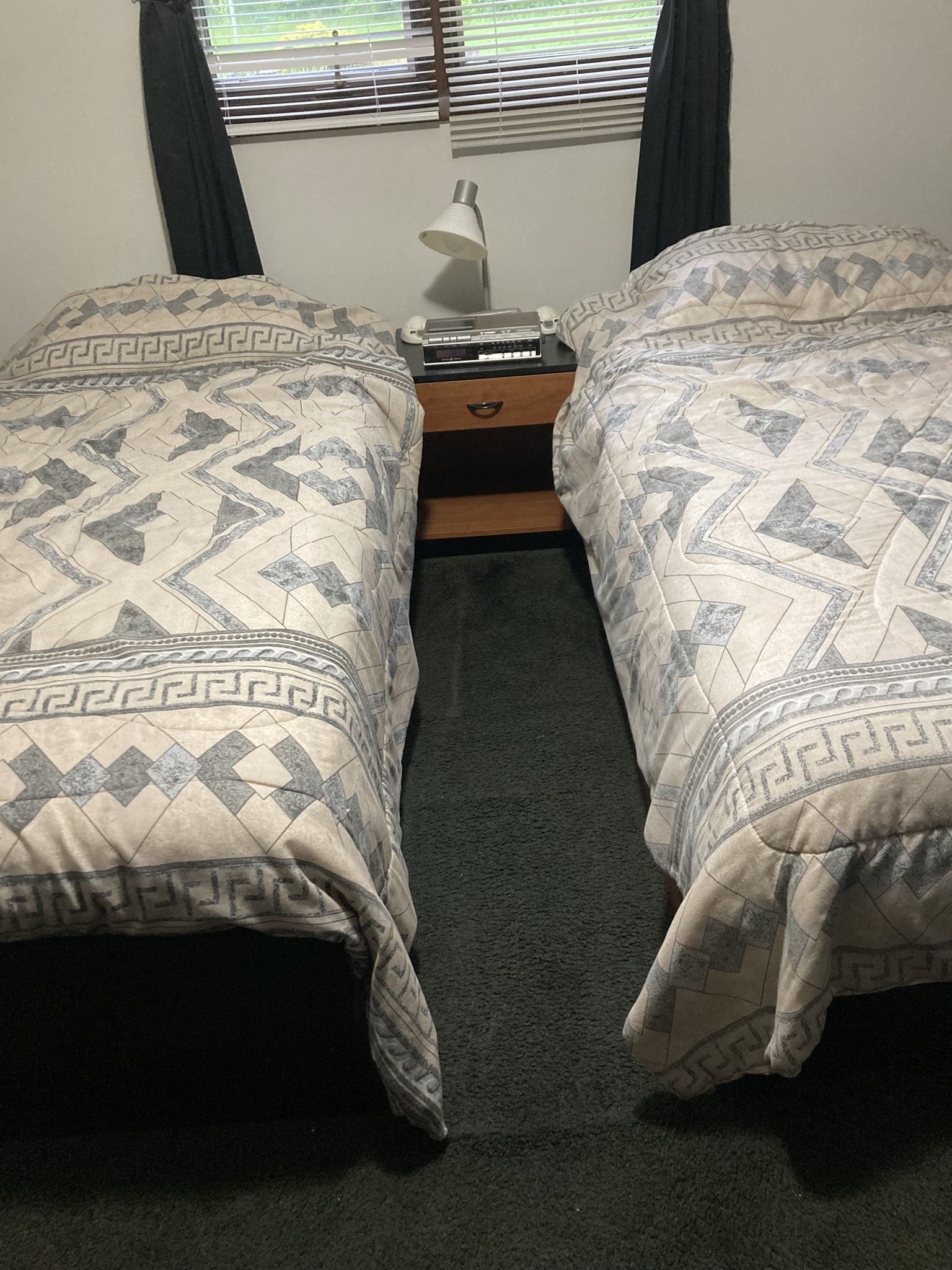 MATES BED (2) NIGHTSTAND, 5 DRAWER CHEST MATTRESSES INCLUDED